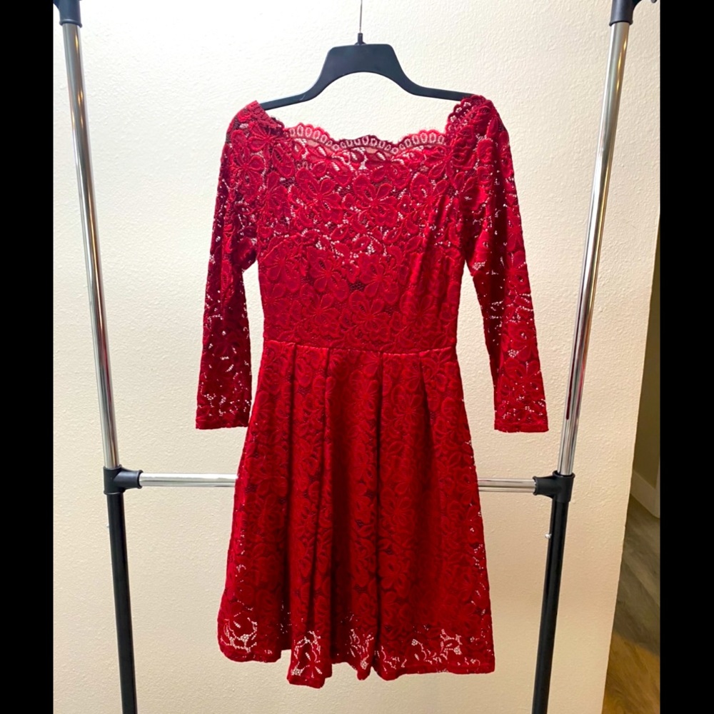 Red Lacey off shoulder dress. Size medium